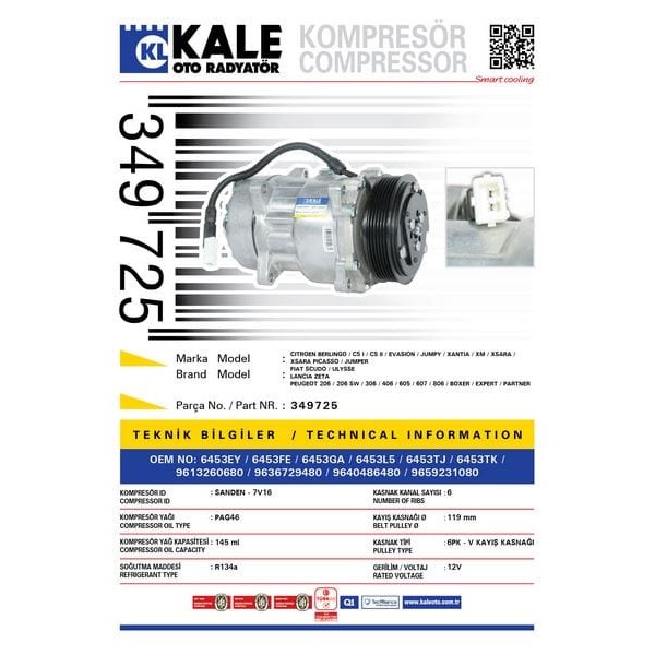 KALE OTO Radyatör 349725 Klima Kompresörü P306-P406-P806-Boxer-Jumper-Ducato 2.0HDI 