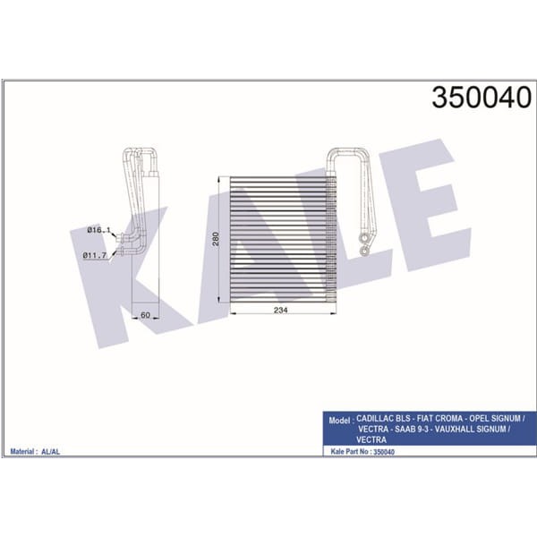 KALE OTO Radyatör 350040 Evaporatör Cadillac Bls Croma Sıgnum Vectra Saab 9-3 Vauxhall Sıgnum Vectra 
