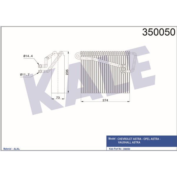 KALE OTO Radyatör 350050 Evaporatör Astra 