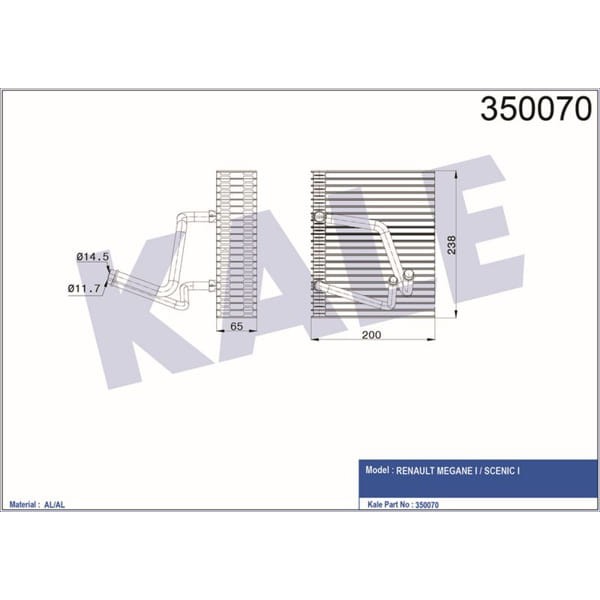 KALE OTO Radyatör 350070 Evaporatör Megane I Scenic I