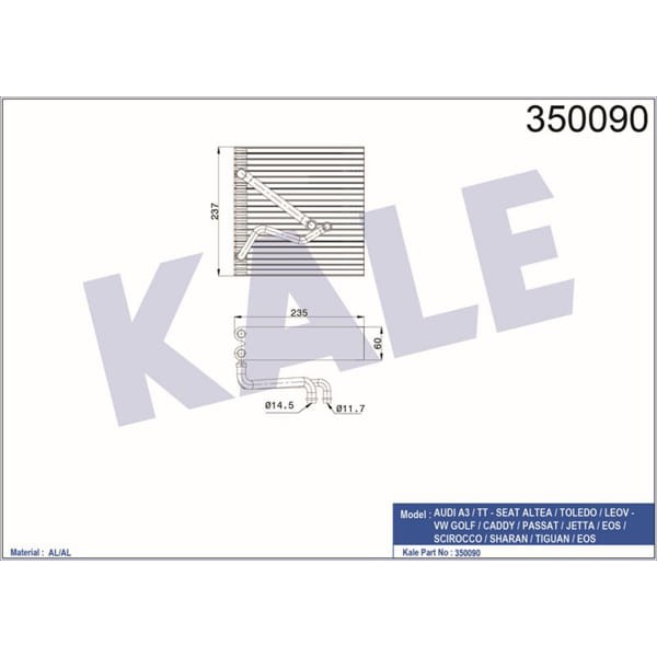 KALE OTO Radyatör 350090 Evaporatör A3-Tt-Altea-Toledo-Leon-Golf-Caddy-Passat-Jetta-Eos-Scırocco-Sha