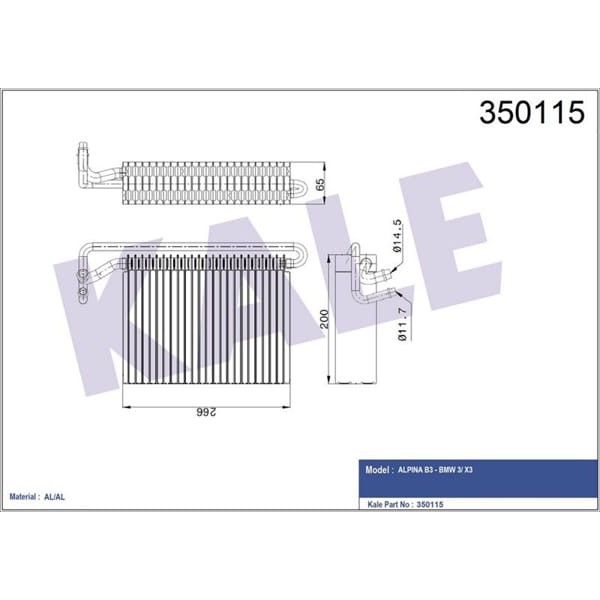 KALE OTO Radyatör 350115 Evaporatör 3×3