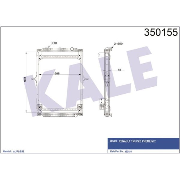 KALE OTO Radyatör 350155 Radyatör Trucks Premium 2 (Çerçeveli) (Mt) (Al/Brz)