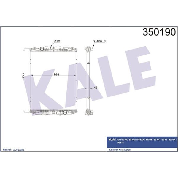 KALE OTO Radyatör 350190 Radyatör Al/Brz Daf 95 Fa-95 Fad-95 Far-95 Fak-95 Fat-95 Ft-95 Ftr-95 Ft Çe