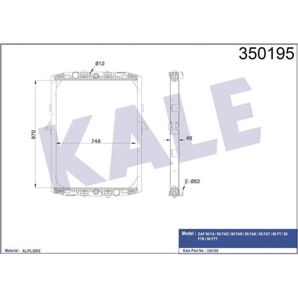 KALE OTO Radyatör 350195 Radyatör Al/Brz Daf 95 Fa-95 Fad-95 Far-95 Fak-95 Fat-95 Ft-95 Ftr-95 Ftt Ç