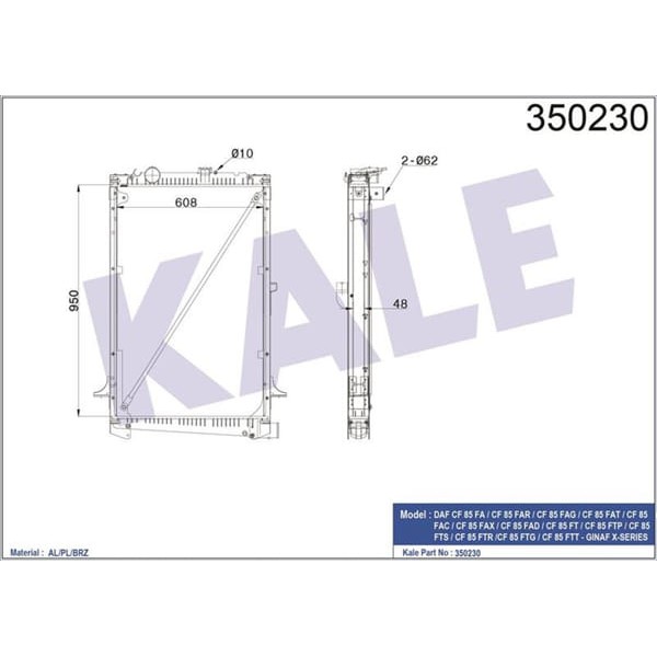 KALE OTO Radyatör 350230 Radyatör Al/Brz Daf Cf 85 Fa-Cf 85 Far-Cf 85 Fag-Cf 85 Fat-Cf 85 Fac-Cf 85
