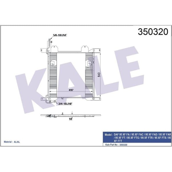 KALE OTO Radyatör 350320 Kondenser Al/Brz Daf 95 Xf Fa-95 Xf Fac-95 Xf Fad-95 Xf Far-95 Xf Ft-95 Xf