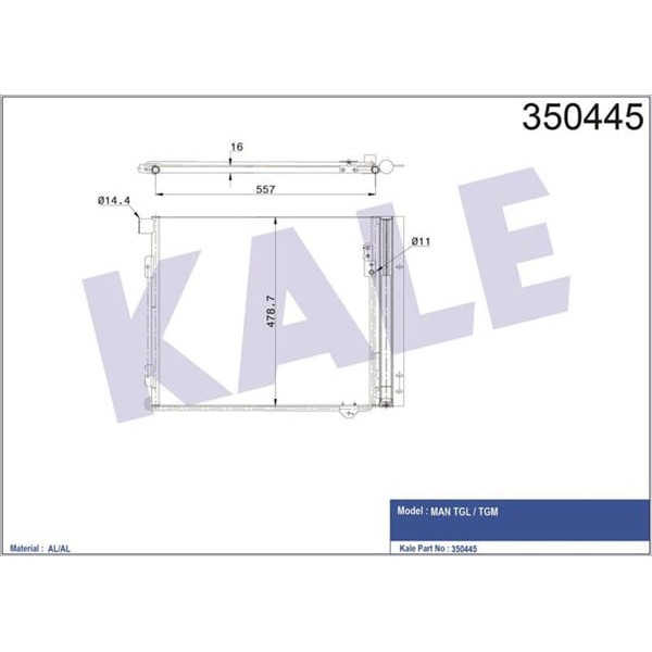 KALE OTO Radyatör 350445 Kondenser Al/Brz Man Tgl-Tgm 580×478×16