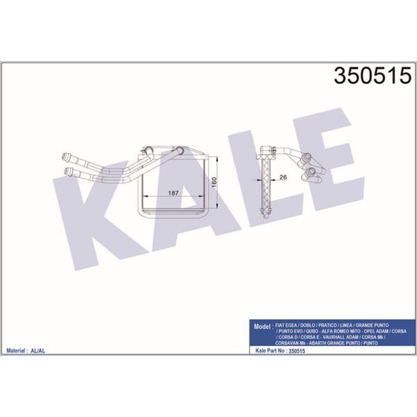 KALE OTO Radyatör 350515 Kalorifer Radyatörü Egea Doblo Pratıco Linea Punto Mıto Adam Corsa D Corsa