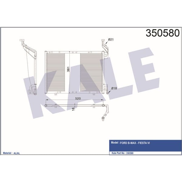 KALE OTO Radyatör 350580 Klima Radyatörü Al Al Bmax Fiesta Vı 
