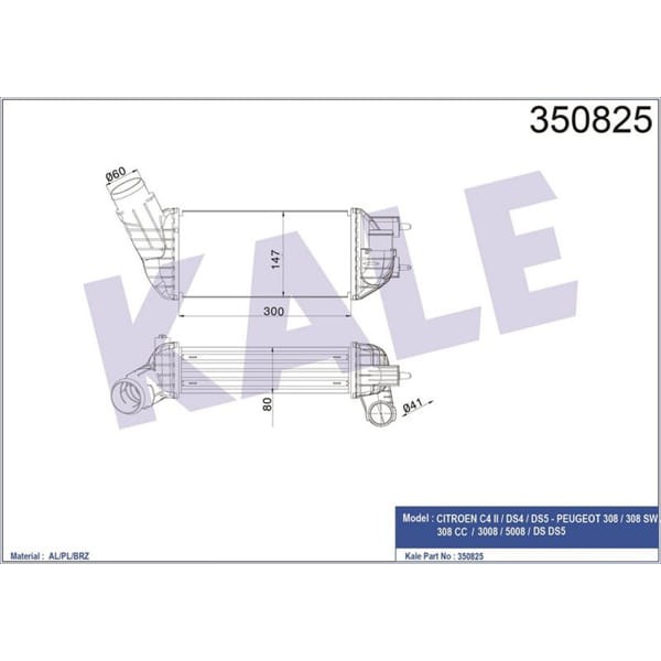 KALE OTO Radyatör 350825 İntercooler Al/Pl/Brz C4 II-Ds4-Ds5-308-308 Sw-308 Cc-3008-5008-5008 II-Ds