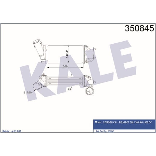 KALE OTO Radyatör 350845 Turbo Radyatörü Psa 308 C4 Picasso