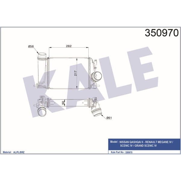 KALE OTO Radyatör 350970 Turbo Radyatörü Megane IV Grandtour 1.2 Tce 16- Nissan Qashqai 1.2 Dı G T