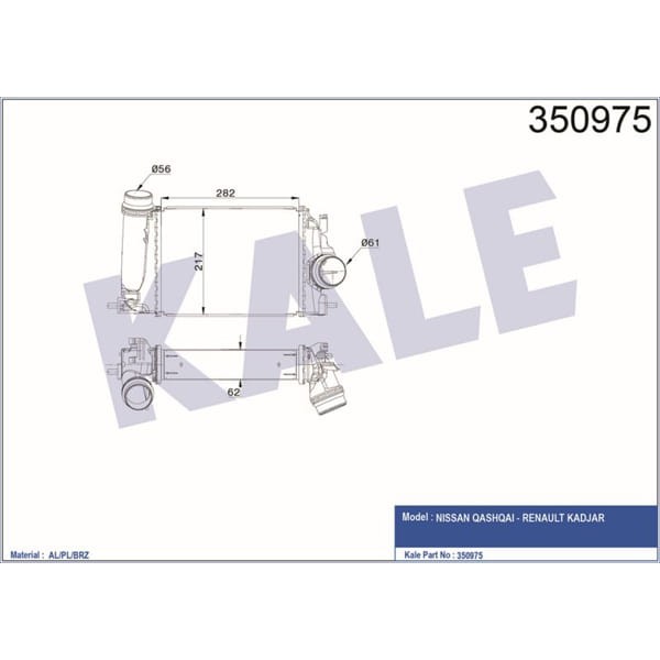 KALE OTO Radyatör 350975 Intercooler Qashqai 1.6 14- 