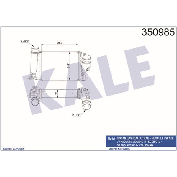 KALE OTO Radyatör 350985 Turbo Radyatörü Megane IV Al-Pl-Brz