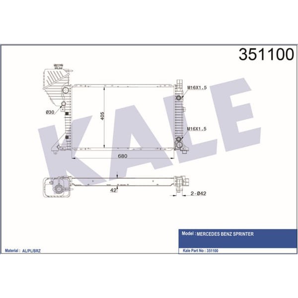 KALE OTO Radyatör 351100 Su Radyatörü Sprinter 00- At 680X405X32 