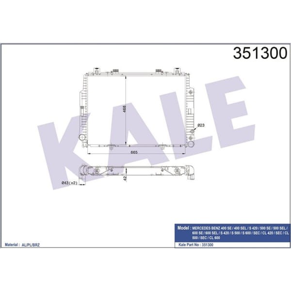 KALE OTO Radyatör 351300 Su Radyatörü 400 Se400 Sels 420500 Se500 Sel600 Sels 420S 500S 600Seccl 420 