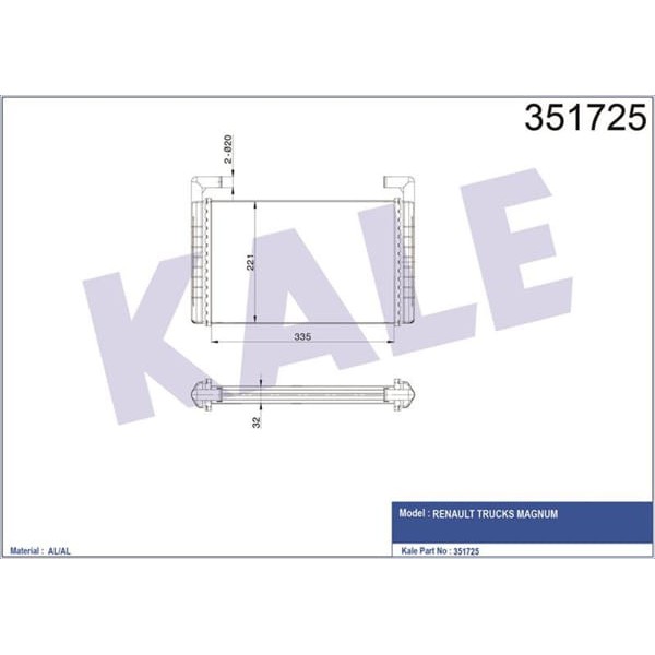 KALE OTO Radyatör 351725 Kalorifer Al/Brz Renault Trucks Magnum 335×226×32