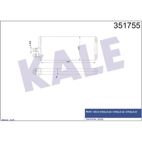 KALE RADYATÖR 351755 Kalorifer Al/Mknk Iveco Stralıs Ad-Stralıs As-Stralıs At Kalorifer 400×177×