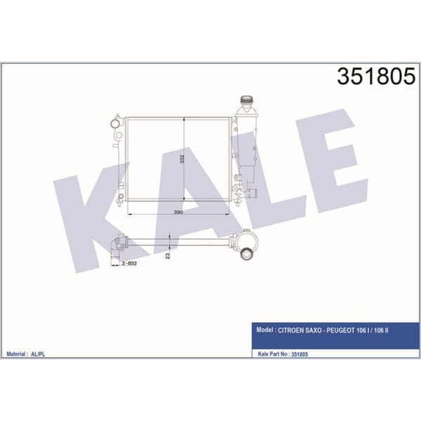 KALE OTO Radyatör 351805 Radyatör Saxo 106 I 106 II 1.1 1.4 1.6 95-01 Al Pl