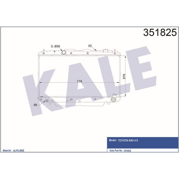 KALE OTO Radyatör 351825 Radyatör Toyota Rav 4 II 2.0 D4D 01-