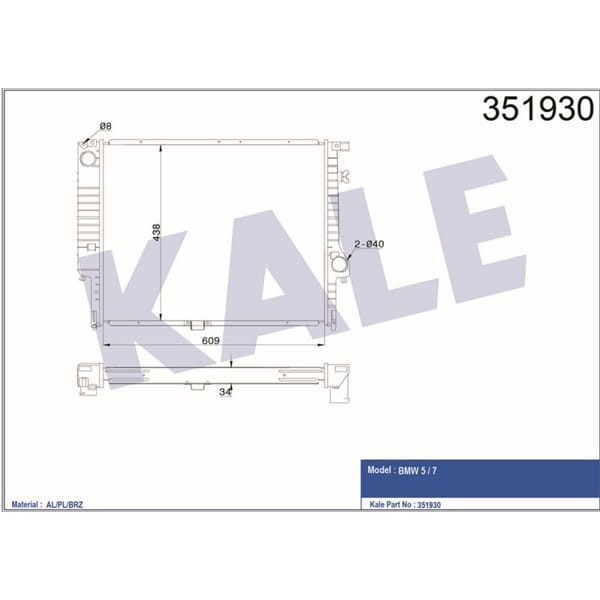 KALE OTO Radyatör 351930 Radyatör Bmw 5 E34 87-93 / 7 E32 85-92 