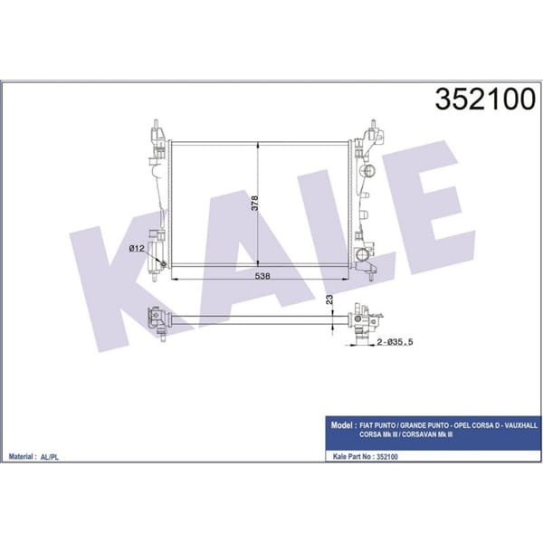KALE OTO Radyatör 352100 Su Radyatörü Grande Punto 08- 1.3 Mjtd Mt / Corsa D 06- 1.0 12V 1.2 16V 1.4 