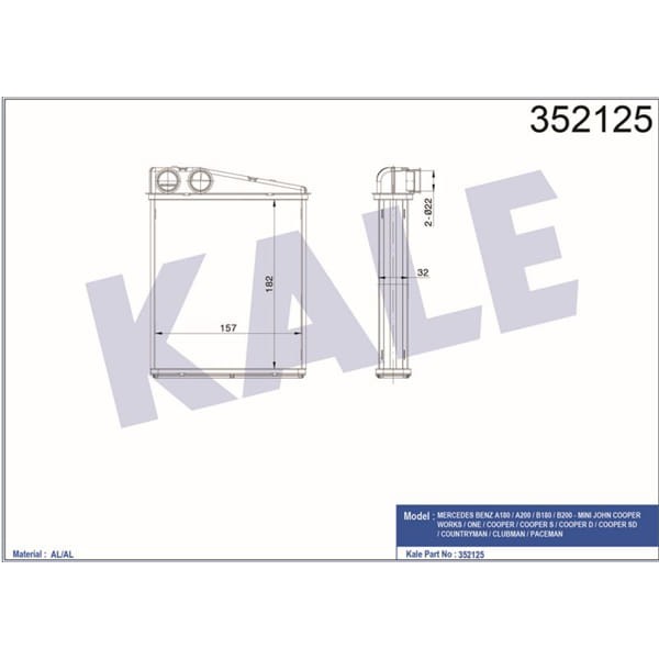 KALE OTO Radyatör 352125 Kalorifer Mercedes Benz W169 04- W245 05- Mini Cooper 09-