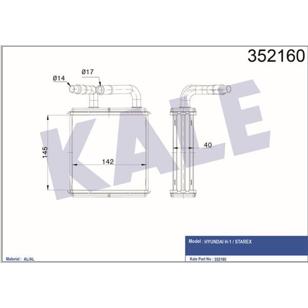 KALE OTO Radyatör 352160 Kalorifer H1 Starex 2.4İ 2.5 Td 97- Al Pl Brz