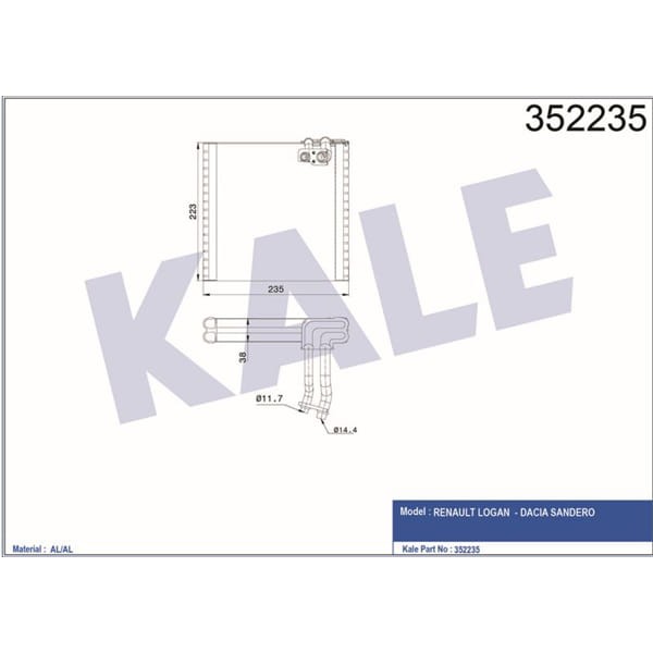 KALE OTO Radyatör 352235 Evaporatör Logan -Sandero