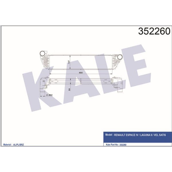 KALE OTO Radyatör 352260 Turbo Radyatörü Intercooler Renault Espace IV 2.0-2.2DCI 02- / Laguna II 1.