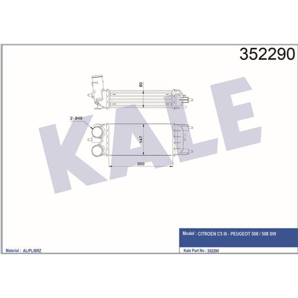 KALE OTO Radyatör 352290 Intercooler C5 III 508 508 Sw1.6 HDI 08-