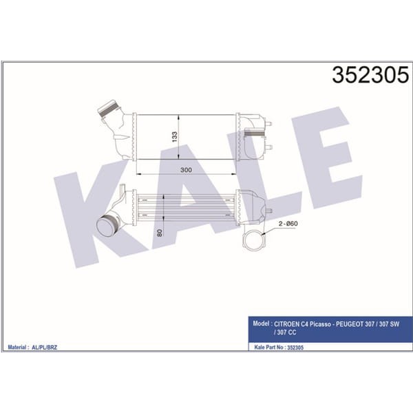 KALE OTO Radyatör 352305 Turbo Radyatörü Intercooler Citroen C4 Picasso 2.0HDI 06- Peugeot 307 / 307 