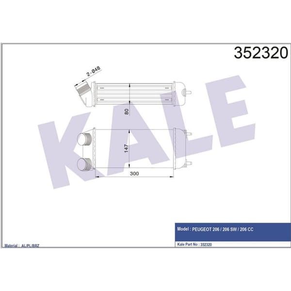KALE OTO Radyatör 352320 Turbo Radyatörü Intercooler Peugeot 206 / 206 Sw / 206 Cc 1.6 HDI 02- 2.0 H