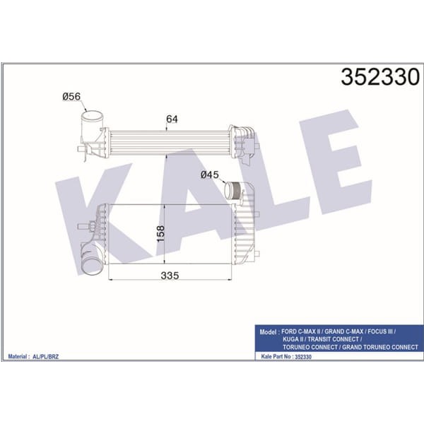 KALE OTO Radyatör 352330 Turbo Radyatörü Intercooler Ford C-Max II / Grand C-Max / Focus III / Kuga