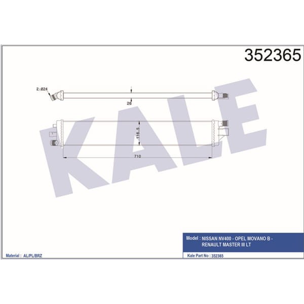 KALE OTO Radyatör 352365 Intercooler Nv400 Movano B Master III 2.3 Cdtı 10- 