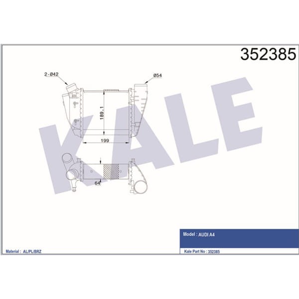 KALE OTO Radyatör 352385 Turbo Radyatörü Intercooler Audi A4 2.5 TDI 03- 