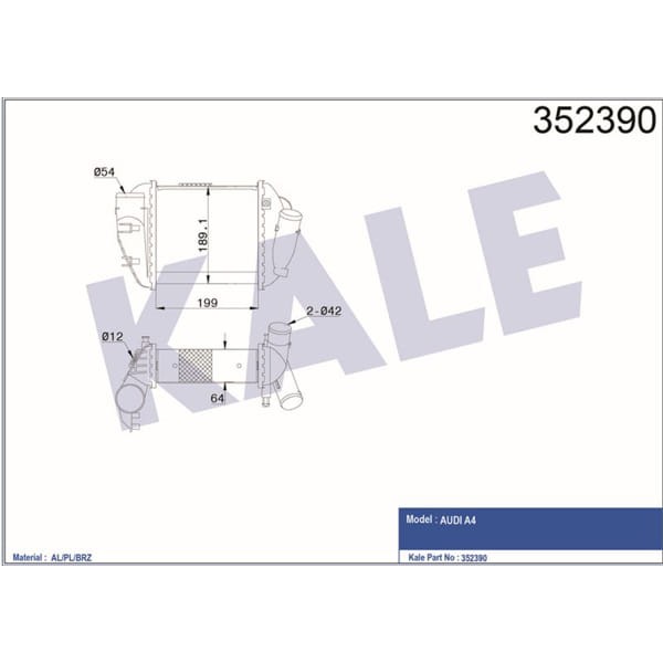 KALE OTO Radyatör 352390 Turbo Radyatörü Intercooler Audi A4 2.5 TDI 03-