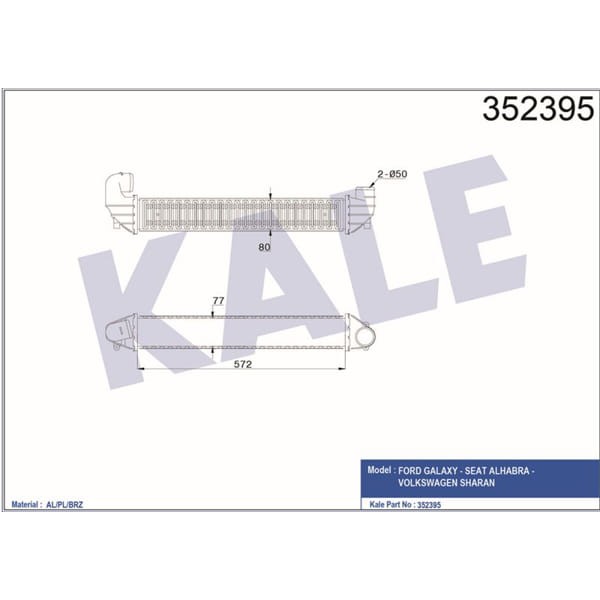 KALE OTO Radyatör 352395 Turbo Radyatörü Intercooler Ford Galaxy - Seat Alhabra - Volkswagen Sharan 