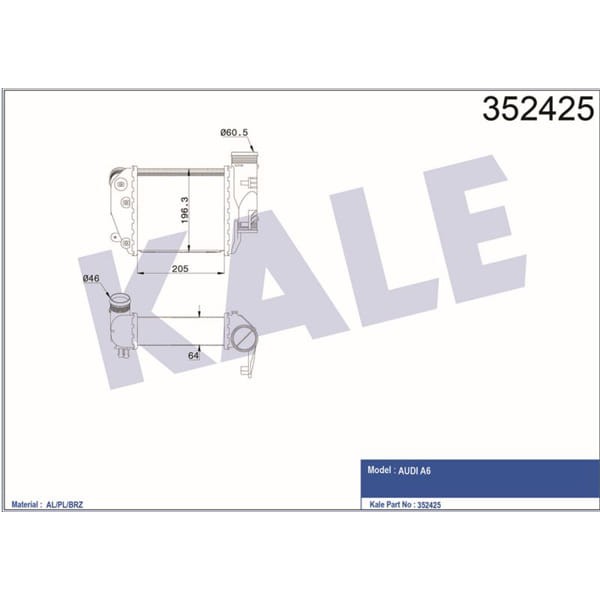 KALE OTO Radyatör 352425 Intercooler A6 2.7-3.0 TDI 04- 