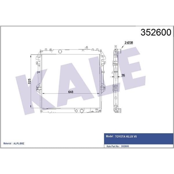 KALE OTO Radyatör 352600 Su Radyatörü Hilux III 525X650X30 