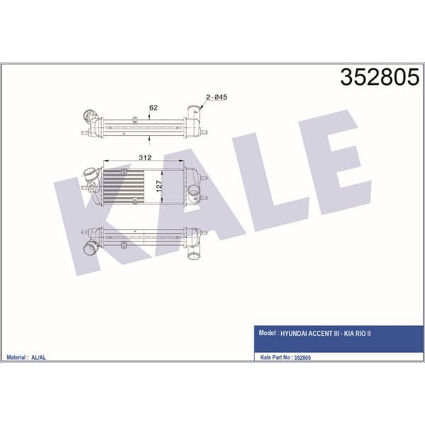 KALE OTO Radyatör 352805 Intercooler Accent III Rio II 1.5 CRDI 05- 