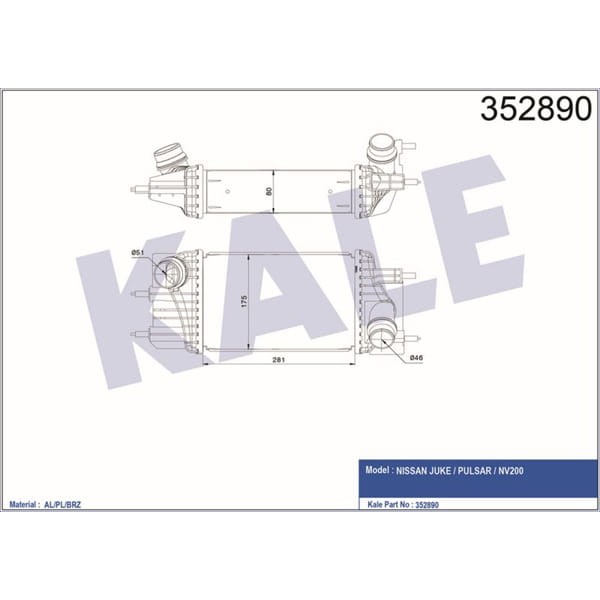 KALE OTO Radyatör 352890 Intercooler Juke Pulsar-Nv200 Intercooler 