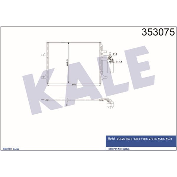 KALE OTO Radyatör 353075 Klima Radyatörü (604×471×16) (Kurutucu Ile) S60 II 2.0 T 2.5 T 3.0 10- S80