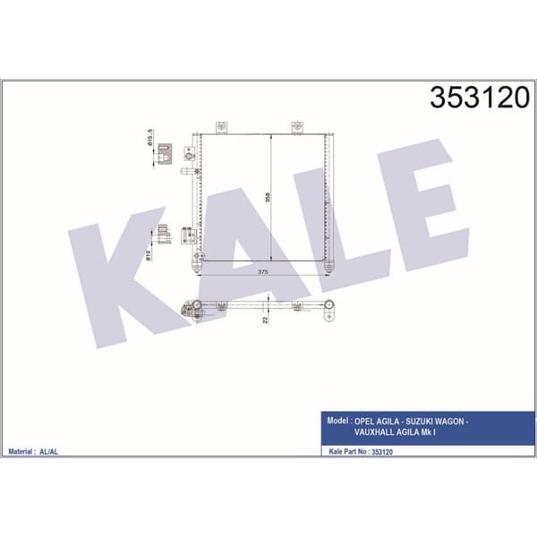 KALE OTO Radyatör 353120 Klima Radyatörü Opel Agila Suzuki Wagon