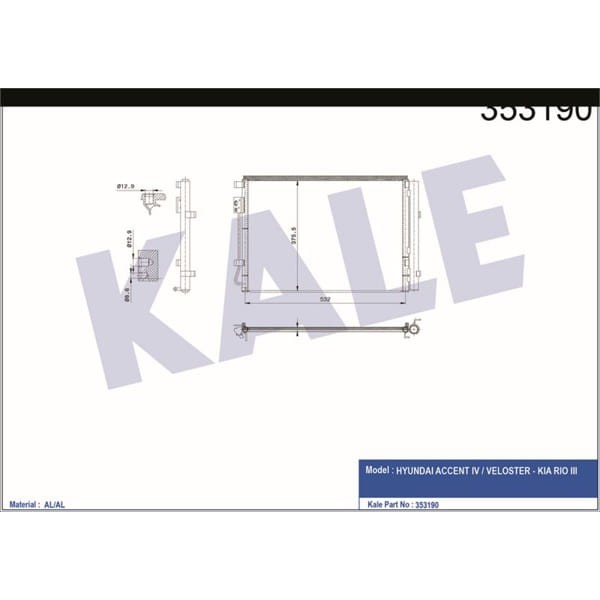 KALE OTO Radyatör 353190 Klima Radyatörü Accent IV Veloster-Rıo III