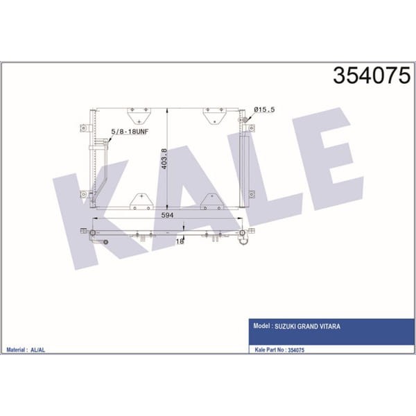 KALE OTO Radyatör 354075 Klima Radyatörü 620×375×16 Grand Vitara 1.6 2.0 2.5 4×4 98-03 