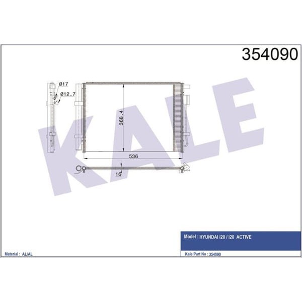 KALE OTO Radyatör 354090 Klima Radyatörü Hyundai İ20 İ20 Actıve