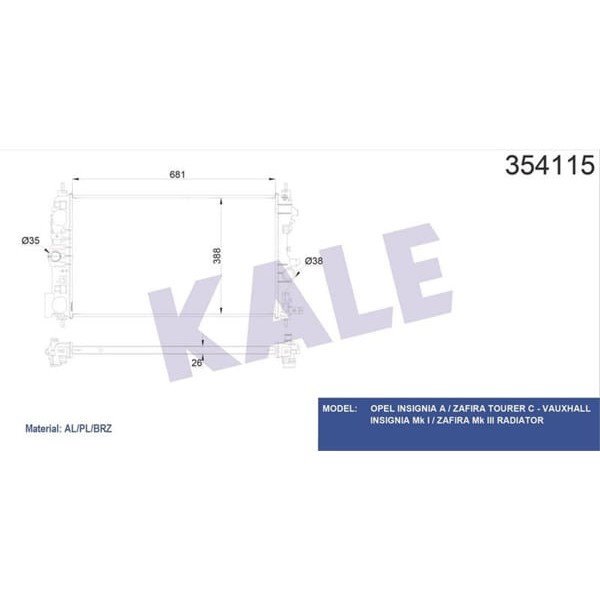 KALE OTO Radyatör 354115 Radyatör Opel Insignia A Zafira Tourer C 