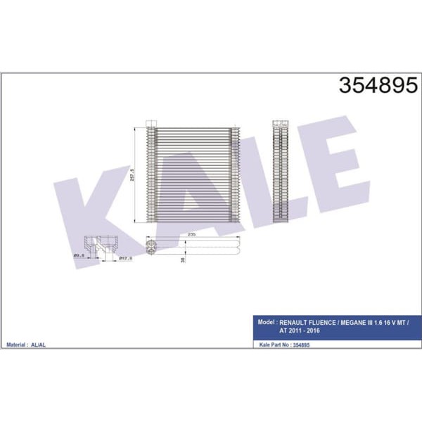 KALE OTO Radyatör 354895 Evaporatör Fluence / Megane III 1.6 16 V Mt / At 2011 - 2016